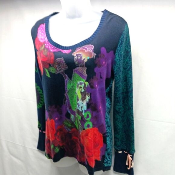 Desigual Vintage Y2k Floral Japan Jumper Sweater/Knit. ArtWear. Woman L Fit Smal - Picture 2 of 16